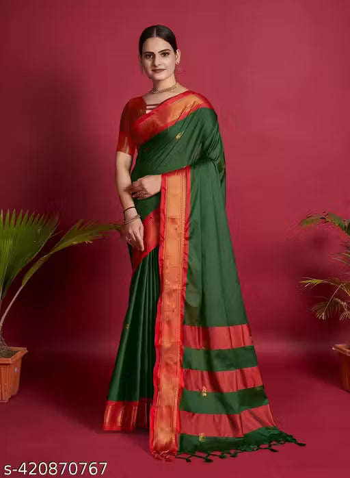 Traditional Design Paithani Sico Silk Saree with running blouse piece