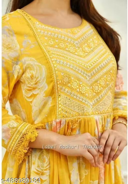 Rayon Embroidered Kurti with Pant and Dupatta Set