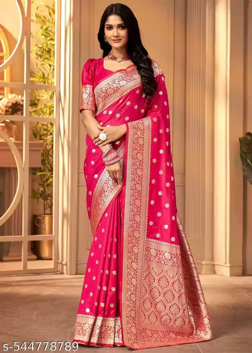 Pink Kanjivaram Banarasi Silk Saree for Women
