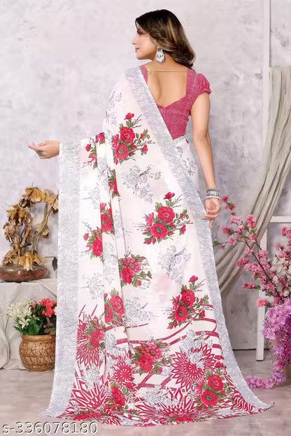 Trendy Printed Georgette Saree with Blouse Material