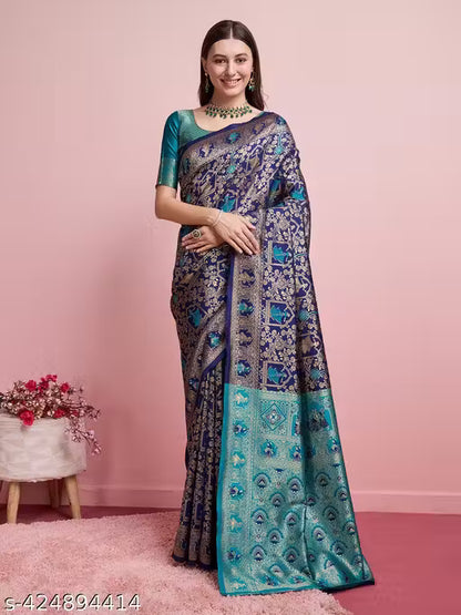 Seagreen Banarasi Silk Saree with Blouse