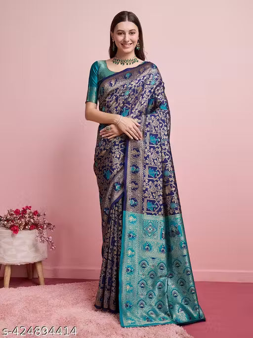 Seagreen Banarasi Silk Saree with Blouse