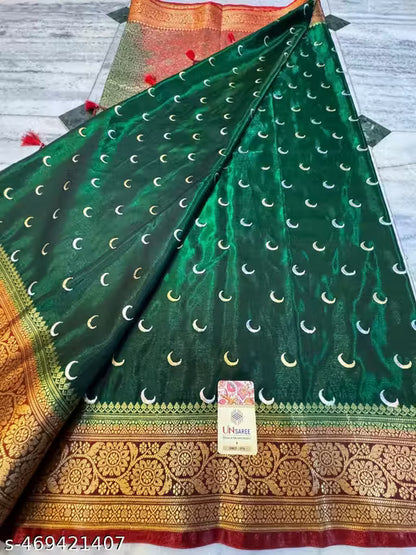 Chandrakon Chand Buti Satin Silk Embroidered Saree for Wedding and Parties