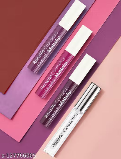 RONZILLE Matte liquid lipstick Non Transfer plus Lip gloss Purple Edition Pack of 4
