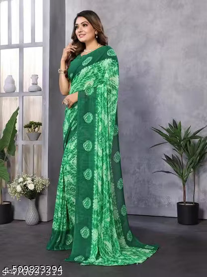 Daily use Floral Printed Saree with Unstitch Blouse Piece